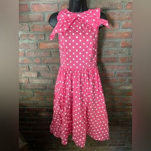 Pink and white bow polka dot dress size large